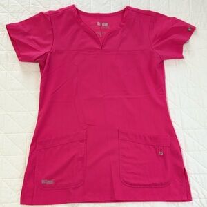Grey's Anatomy Signature Hot Pink Scrub Top Small S Soft Stretch Notch Neck